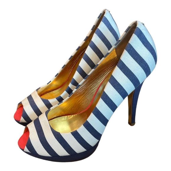 Ted Baker Shoes - Ted Baker Womens Svana 3 Nautical Striped Peep Toe Pumps Shoes Blue White 9.5